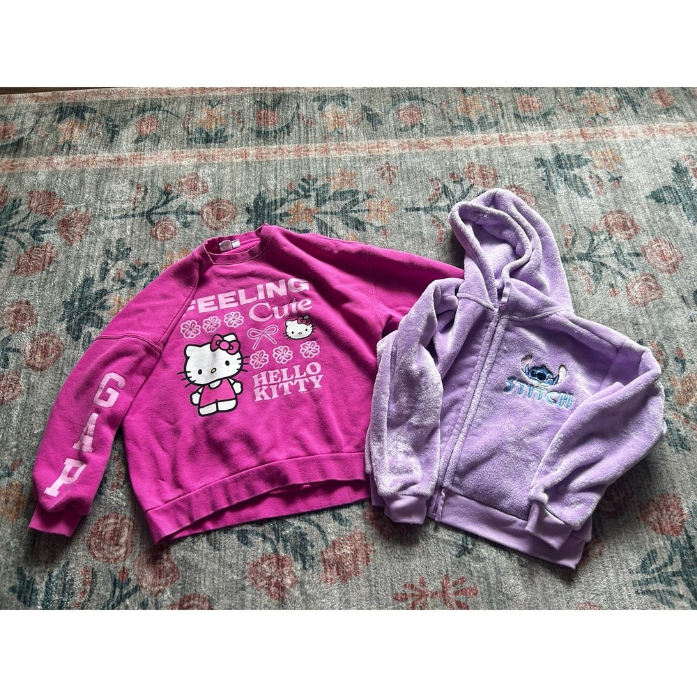 Hello Kitty Stitch Girls Character Hoodies Lot Of 2 Size 10 School Play Disney